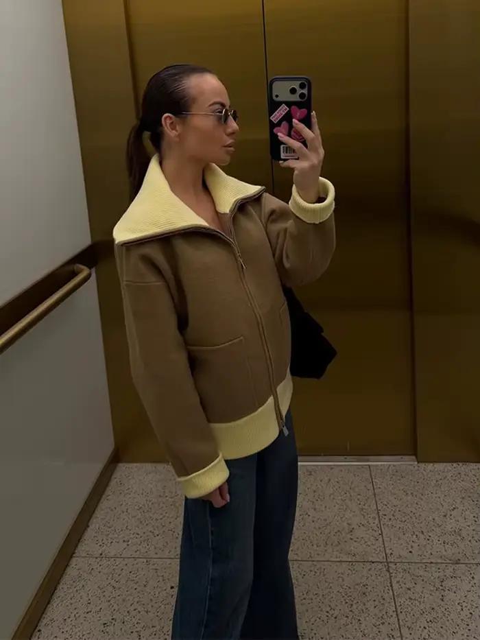 Pull zippé contrasté tendance pour femme