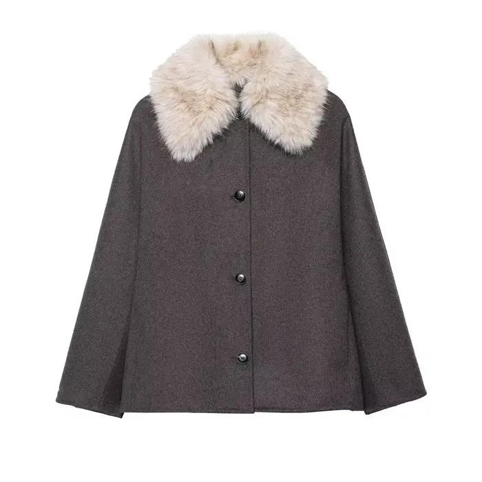 Veste à col en fausse fourrure pour femme, manteau en polyester, style décontracté pour automne-hiver à offrir pour anniversaire ou Noël