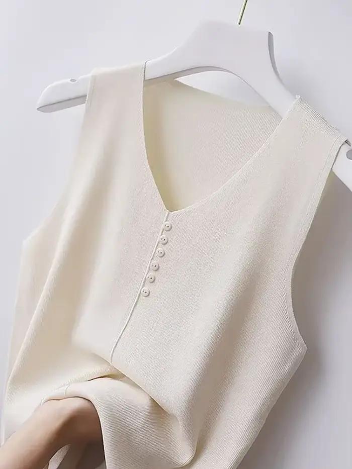 Débardeurs en tricot pour femmes décontractés et élégants en coton blanc noir beige rose bleu pour les occasions spéciales été printemps