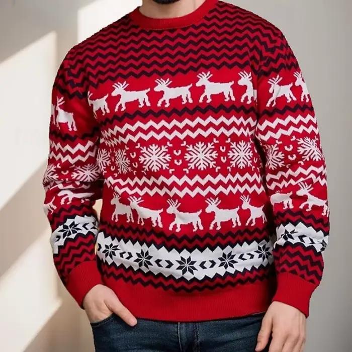 Pull renne imprimé en polyester pour homme, basique et élégant, idéal pour Noël et autres occasions festives