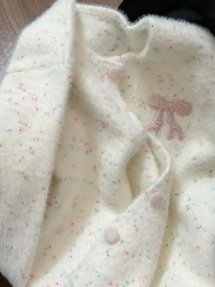 Cardigan à pois avec nœud doux pour femme