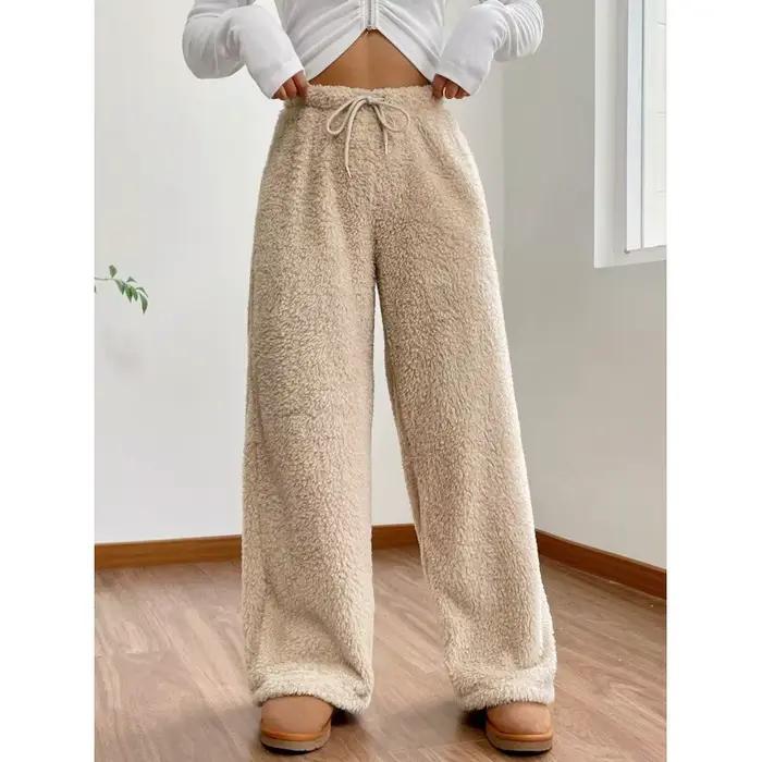 Pull femme nouveau automne et hiver couleur unie mode peluche pantalons décontractés ample confortable