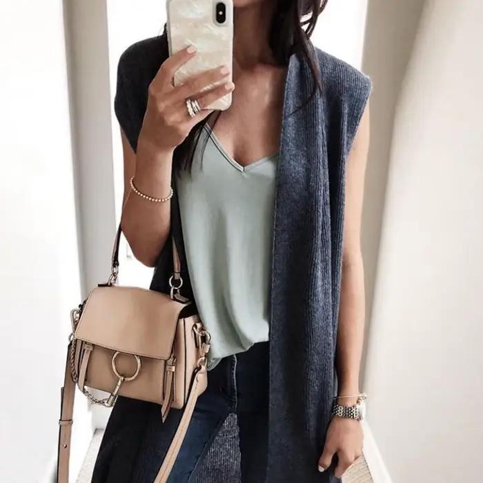 Cardigan femme couleur unie gilet Long