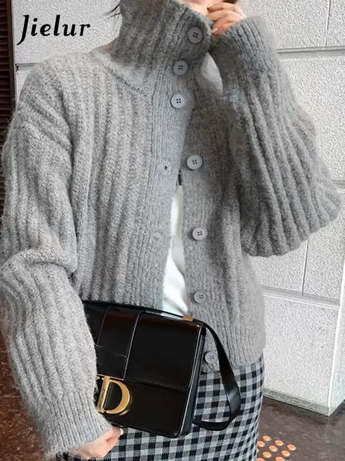 Cardigan Jielur Décontracté Élégant pour Femmes Occasions Spéciales Hiver Automne Blanc Gris Camel Noir