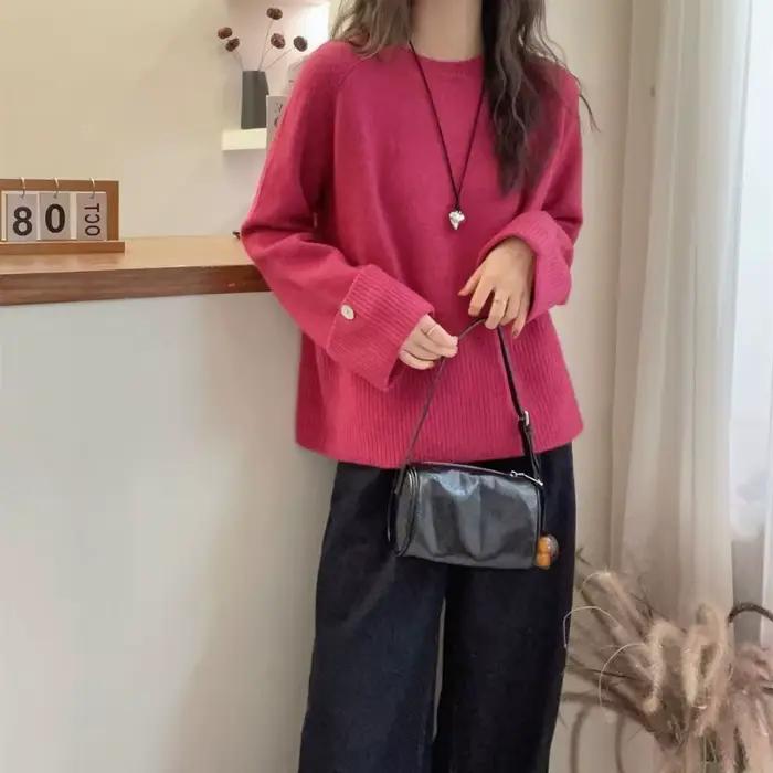 Pull à col rond épais avec poignets français pour femme