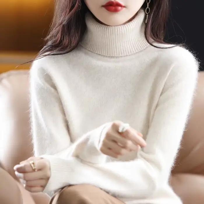 Pull à col roulé en cachemire de vison pour femme