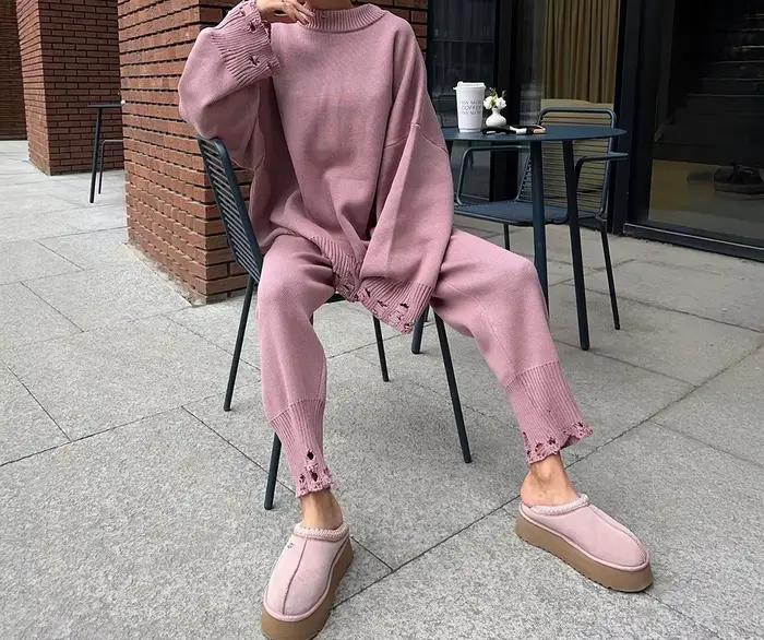 Ensemble de pull à trous cassés pour femmes