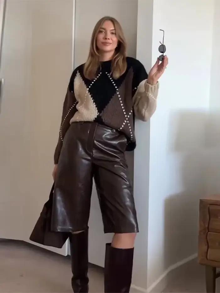Pull tricoté à carreaux pour femmes