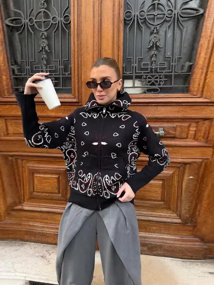 Cardigan en jacquard tricoté pour femme