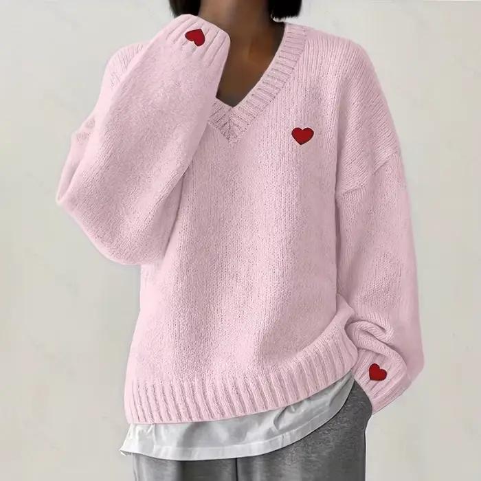 Pull brodé de cœur pour femmes