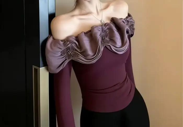 Pull noir asymétrique à une épaule pour femme