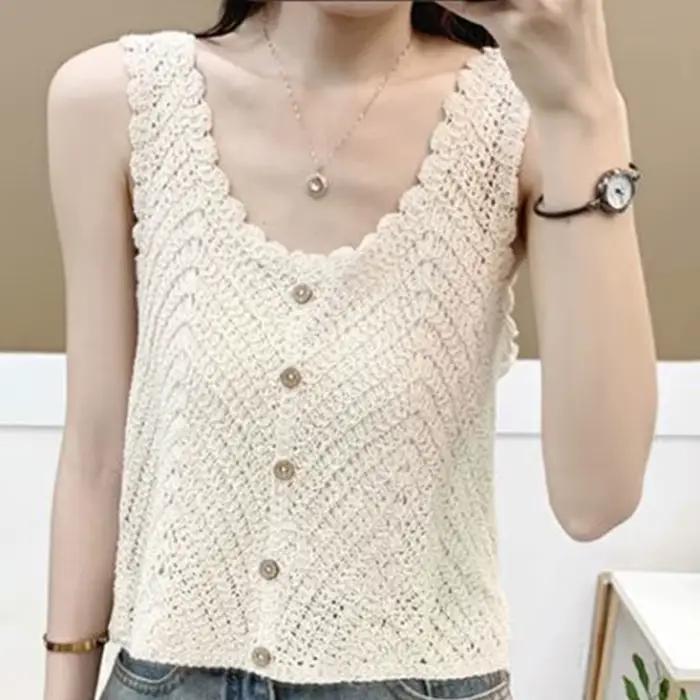 Gilet d'été sans manches en Crochet pour femmes