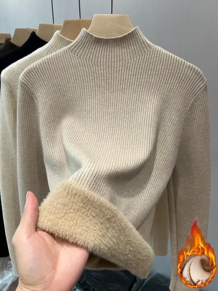 Pull à col roulé doublé de velours pour femme