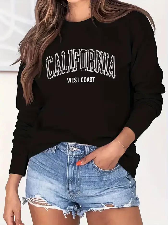 Sweatshirt à manches longues imprimé lettres "DECENT FORNIA" pour femme, style gothique, automne-hiver