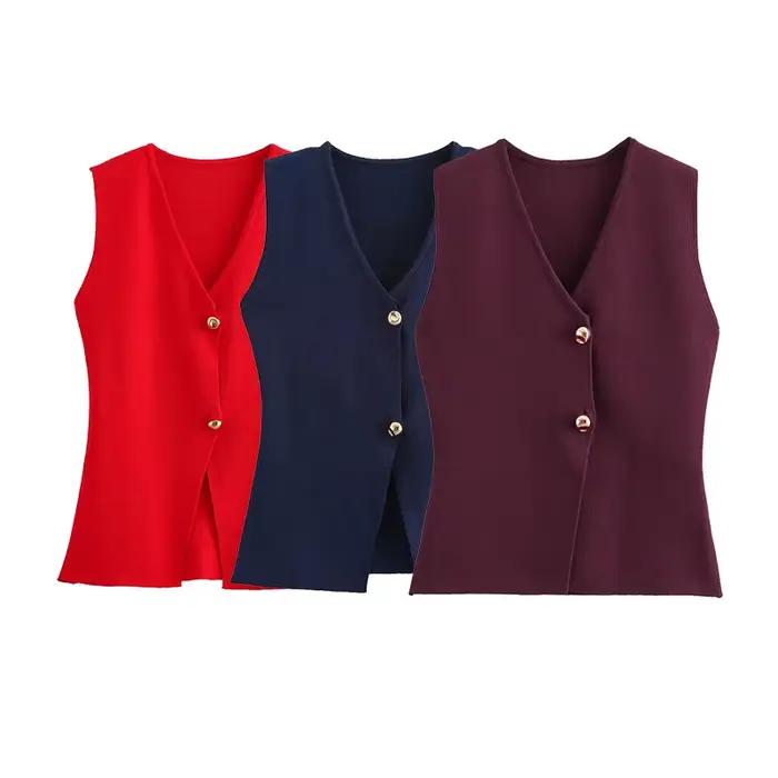 Tricot sans manches gilet femme bouton nouveau printemps décontracté col en V léger pour femmes occasions spéciales été printemps style streetwear basique