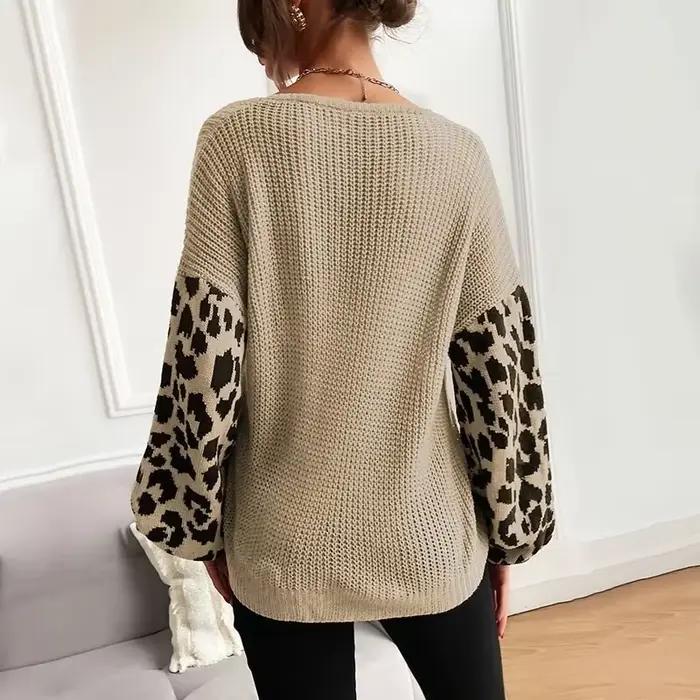Pull à col imprimé léopard pour femme