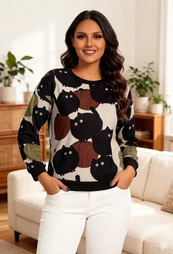 Pull tricoté à manches longues pour femme