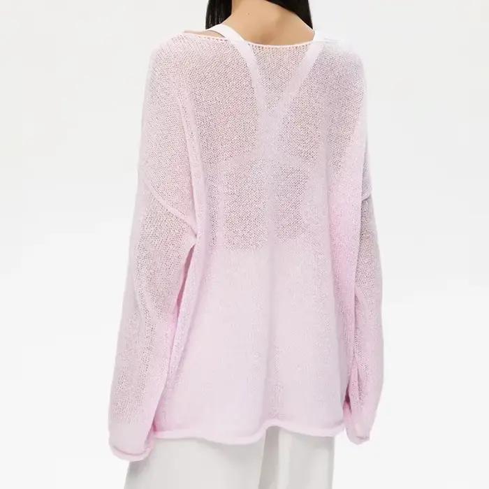 Pull élégant décontracté pour femme en acrylique, rose et blanc, pour automne, été et printemps, occasions spéciales et quotidienne
