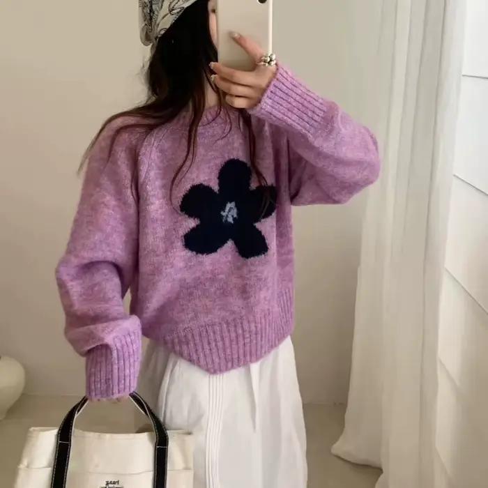 Pull à fleurs pour femmes en automne