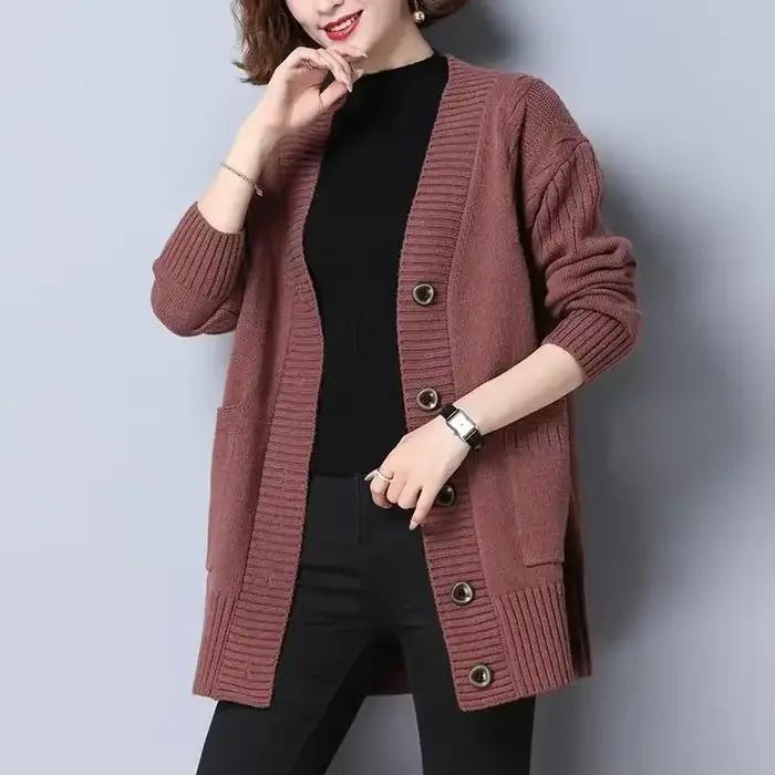 Haut beige pour femme, style coréen, coupe ample, cardigan épais, automne hiver, vintage années 90, moderne Y2K, confortable, élégant à offrir pour les occasions spéciales