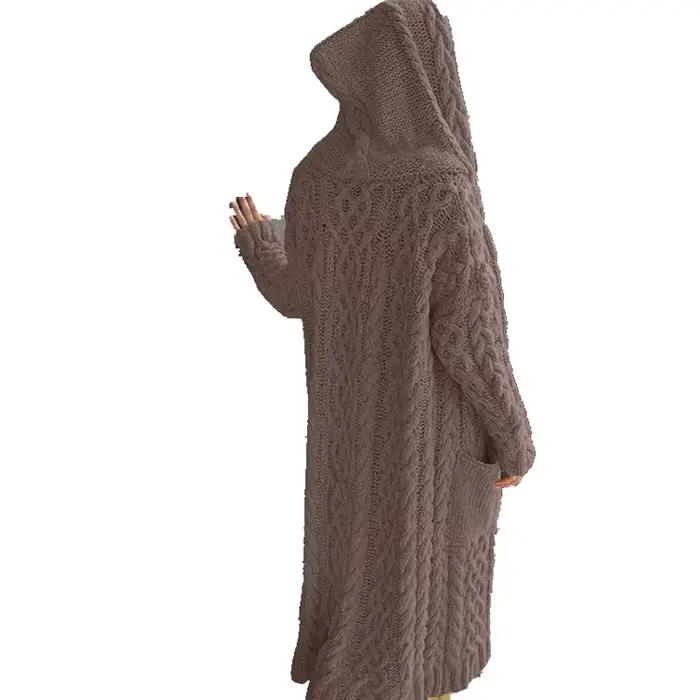 Cardigan à Capuche Tressé et Long pour Femme