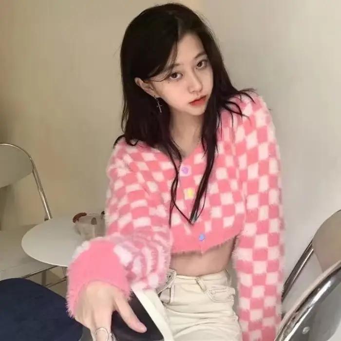Cardigan Court à Carreaux pour Femme