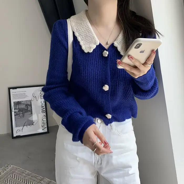 Chandails recadrés Crochet hiver 2025 tendance Vintage pull hauts cachemire col en V Cardigans femme coréenne Cardigan