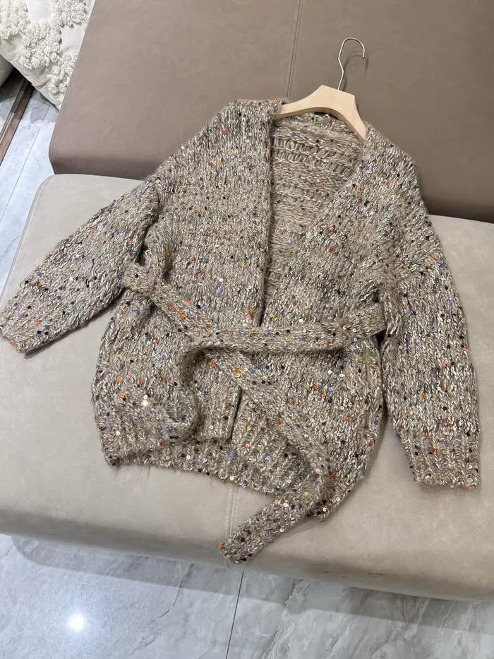 Cardigan en tricot à paillettes colorées scintillantes