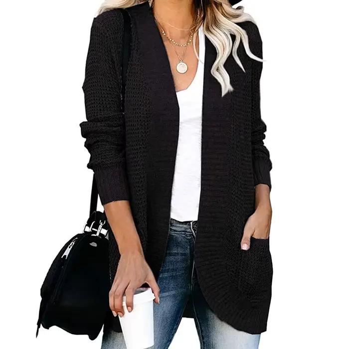 Cardigan Femme Automne-Hiver 2025 avec Patte de Boutonnage Courbée et Grande Poche
