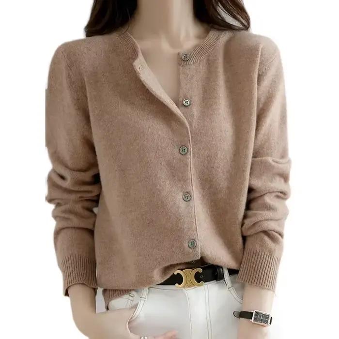 YSZWDBLX femmes Cardigans pull col rond printemps automne tricoté cachemire