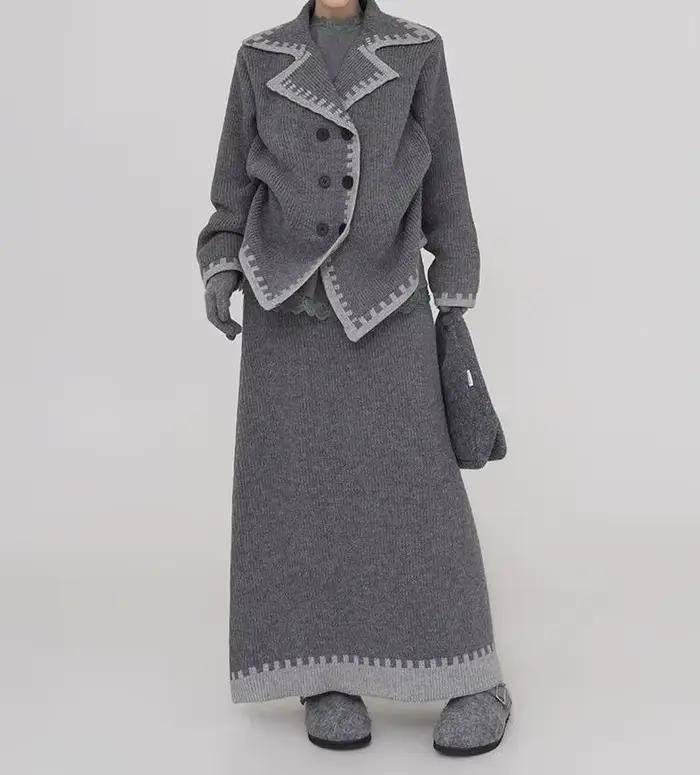 Ensemble pull épais gris pour femmes