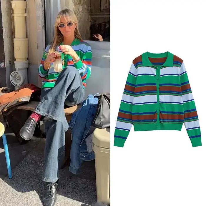 Cardigan pour femmes, vêtements d'extérieur à rayures