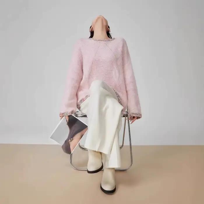 Pull tricoté rose élégant pour femme