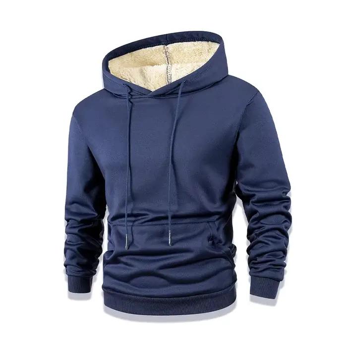 Hommes nouveau hiver chaud polaire doublé à capuche épais col rond solide basique pull sweat thermique confortable Streatwear hauts vêtements