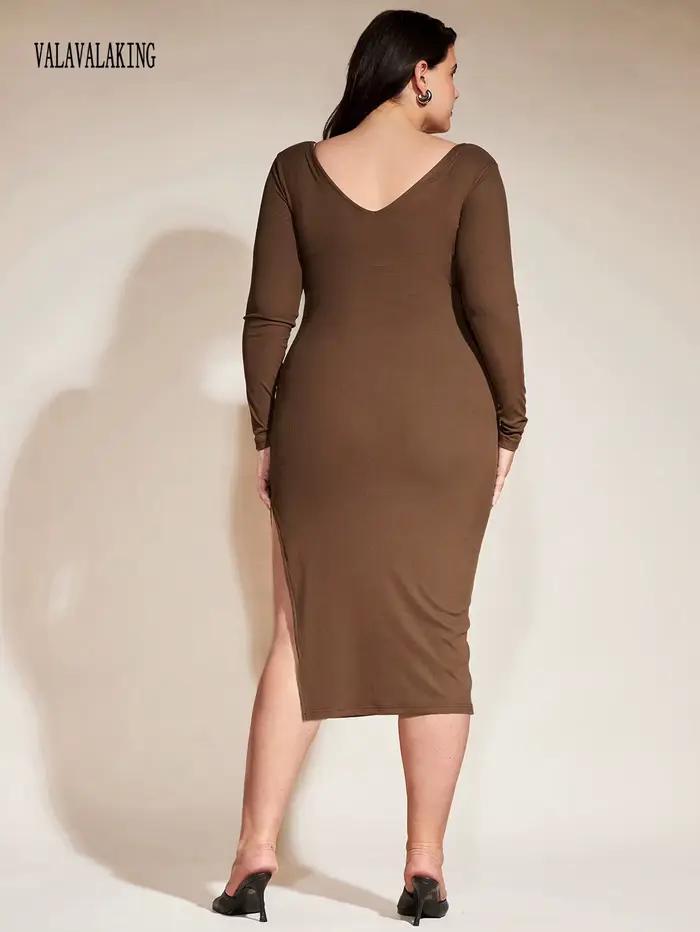 Robe pull fendue à col en V pour femmes