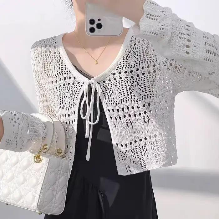 Cardigan en tricot crocheté pour femme