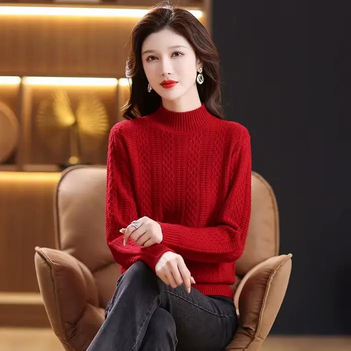 Pull à manches longues tricot doux et chaud pour femmes, couleur unie, nouvelle collection automne hiver 2025, décontracté et élégant, idéal pour les saisons fraîches et les occasions spéciales