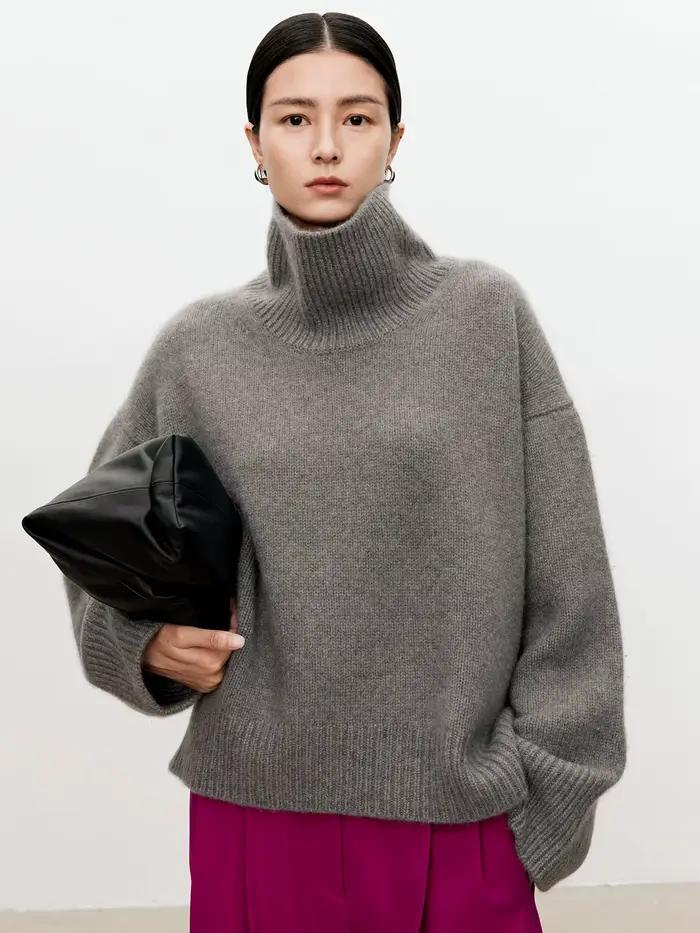 Pull à col roulé en pur cachemire pour femme