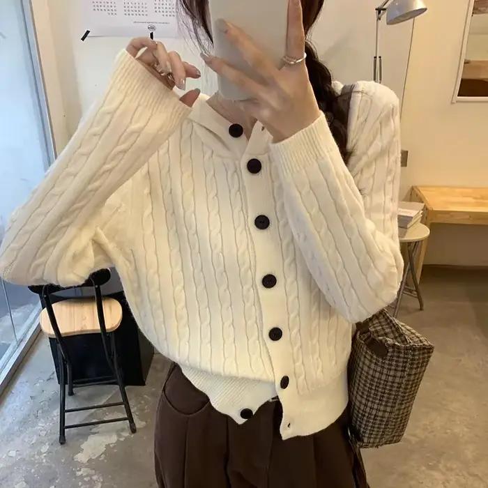 Cardigan tricoté à capuche et manches longues pour femme