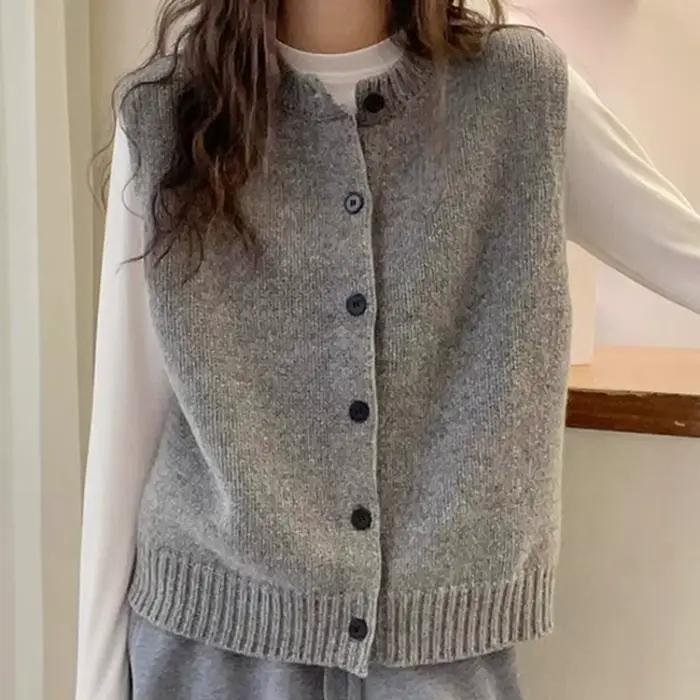Tricoté femmes pull gilet nouveau sans manches col rond noir tricot