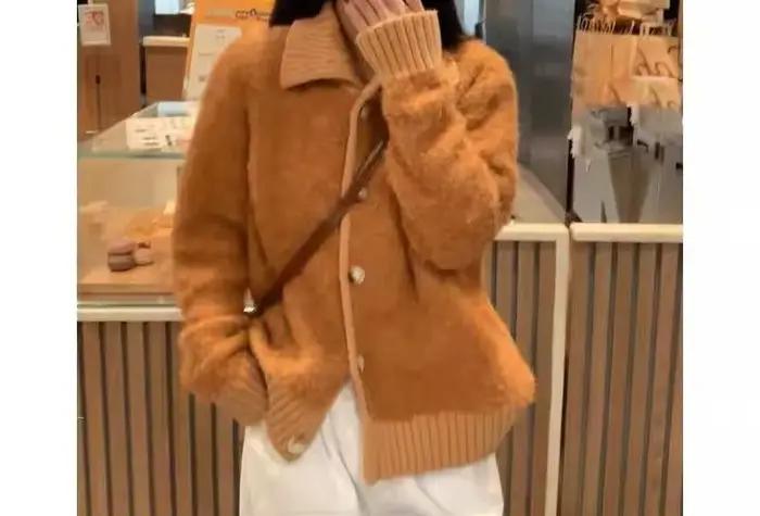 Veste Cardigan pull à col Orange pour femme