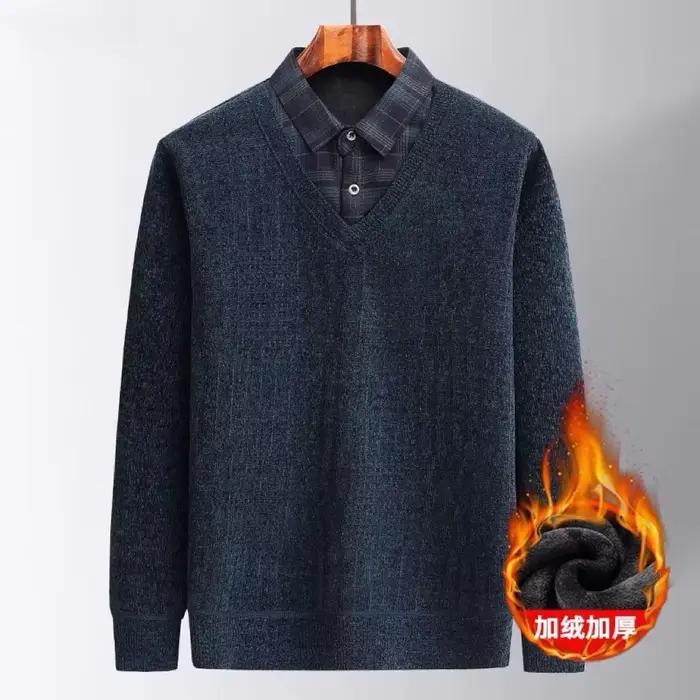 Pull tricoté chaud en polaire épaissie pour homme d'âge moyen
