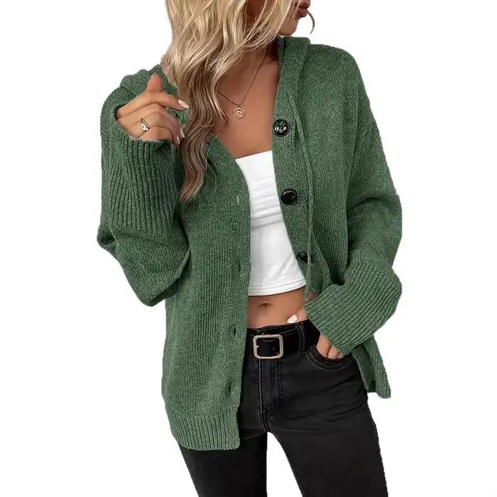 Pull à capuche et simple boutonnage pour femme
