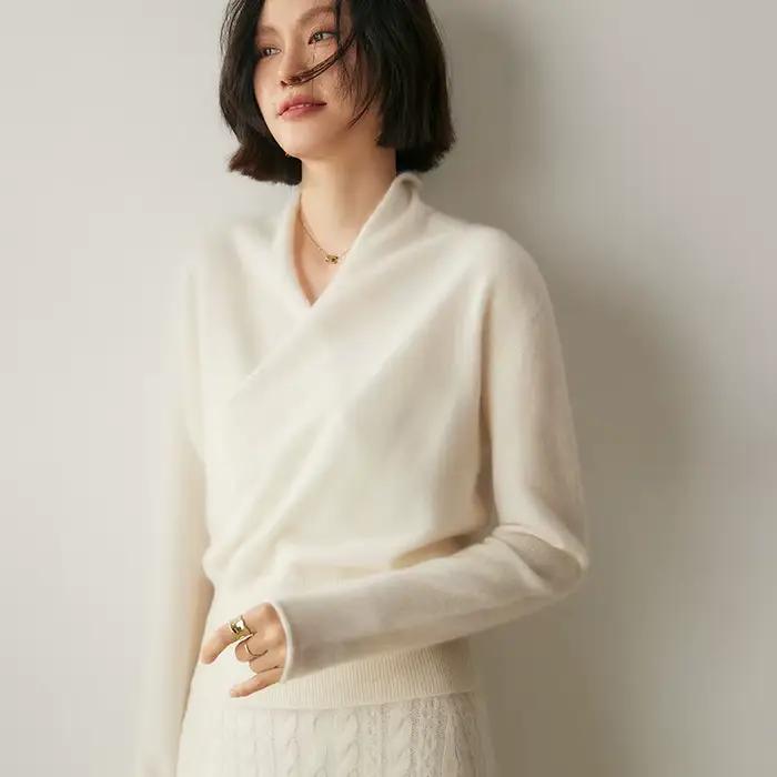 Pull à col en V en cachemire pur pour femmes et filles, pull femme, vêtements d'hiver, haute qualité, mode féminine, automne hiver, bureau, casual, cadeau spécial
