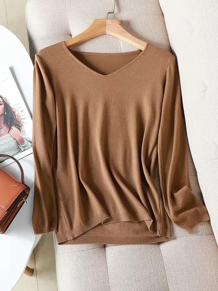 AOSSVIAO 2026 Automne Hiver Pull Tricoté Col V Oversize Femme Ample Manches Longues Haut