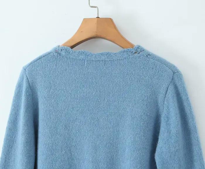 Cardigan à manches longues en dentelle bleue pour femme