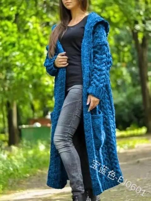 Cardigan à Capuche Tressé et Long pour Femme