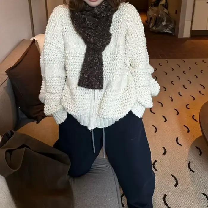 Veste pull tricotée rugueuse Vintage pour femme