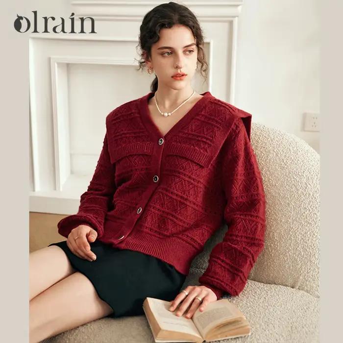 Cardigans français pour femmes Oriel 2026 – Nouveau pull décontracté en maille ample à col marin uni et manches longues – Vêtements féminins O23DM69101