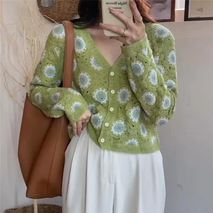 Cardigan Femme REALEFT Printemps-Été en Dentelle Crochetée 2026